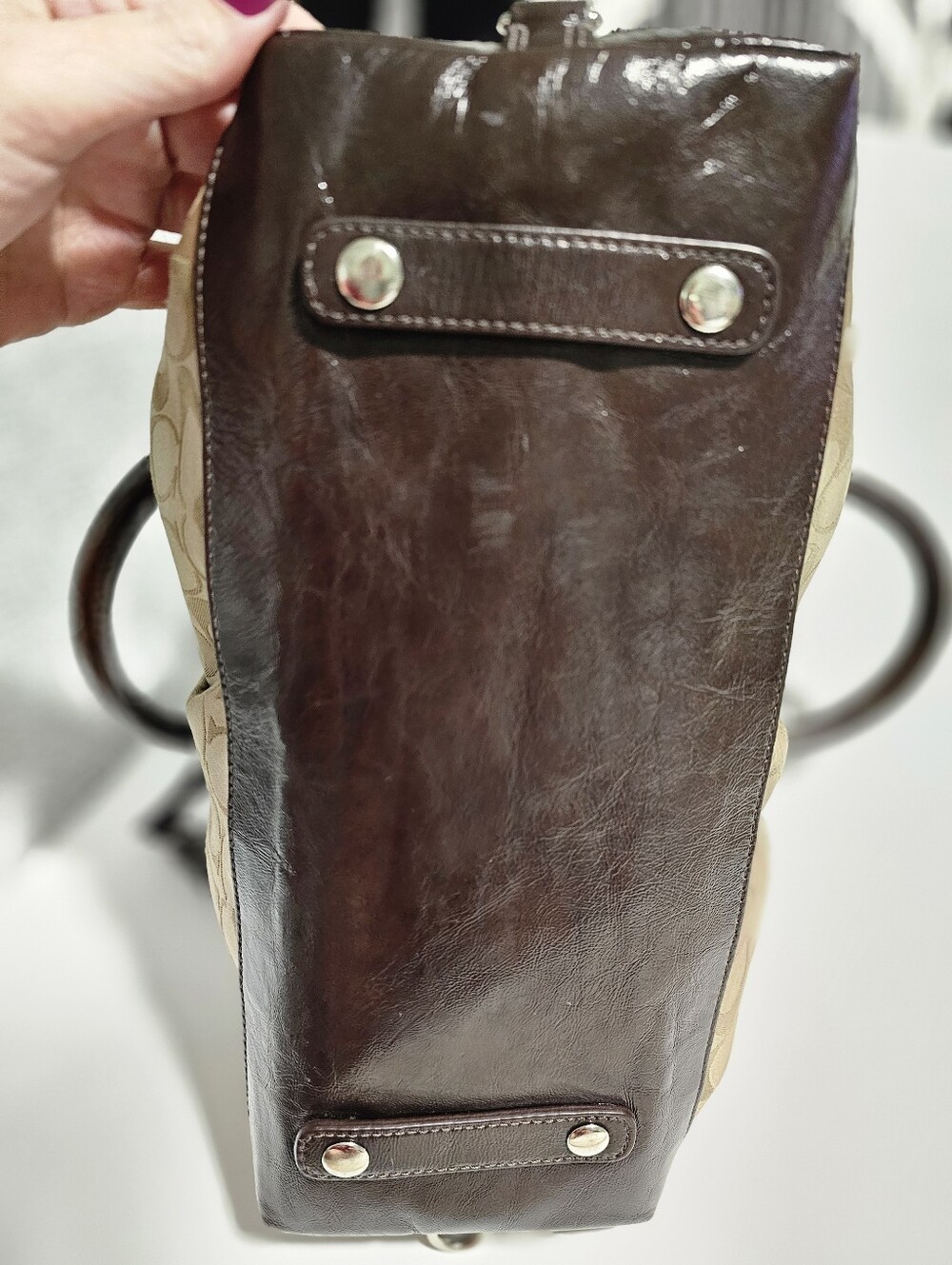 Coach Ashley Signature Satchel Crossbody Bag Brown Khaki Canvas F15443 - Picture 3 of 10